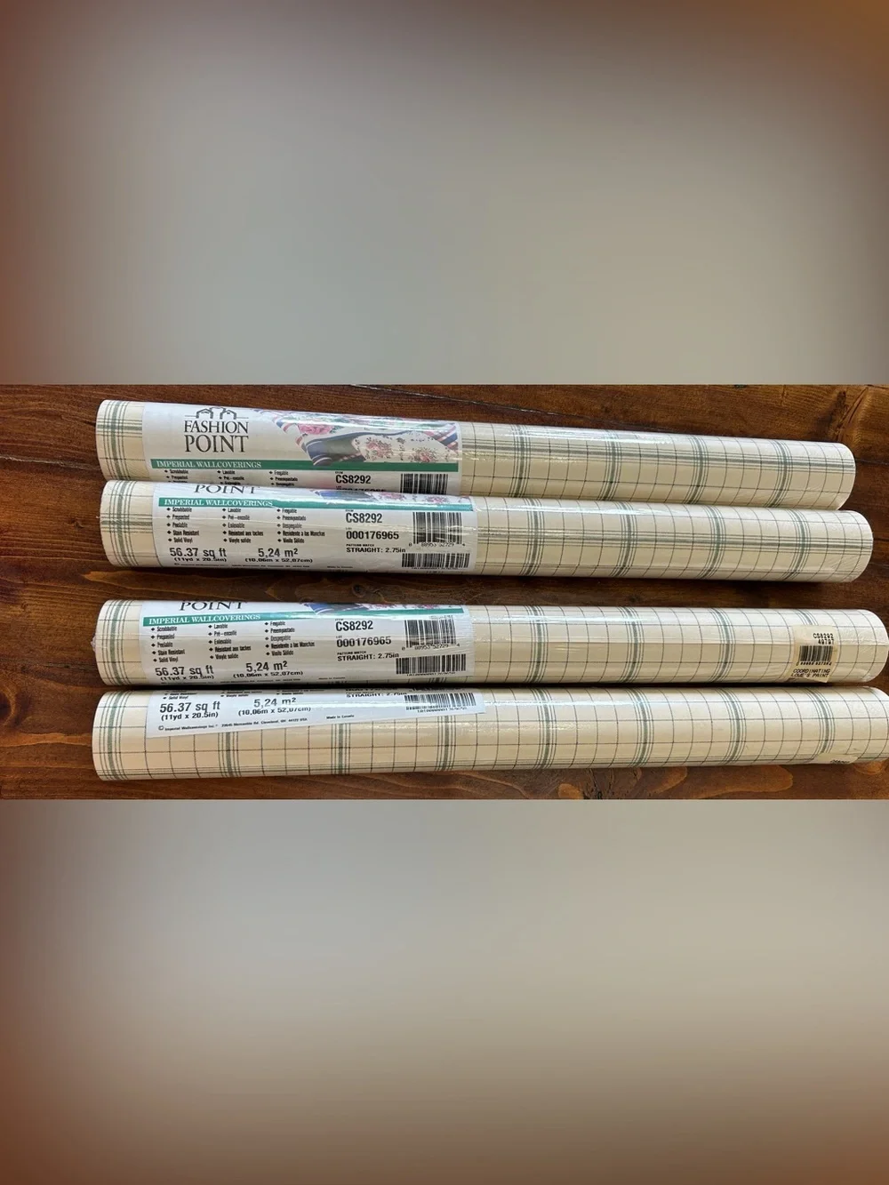 Vintage Plaid Roll Wallpaper - Cream and Sage Green Burgundy